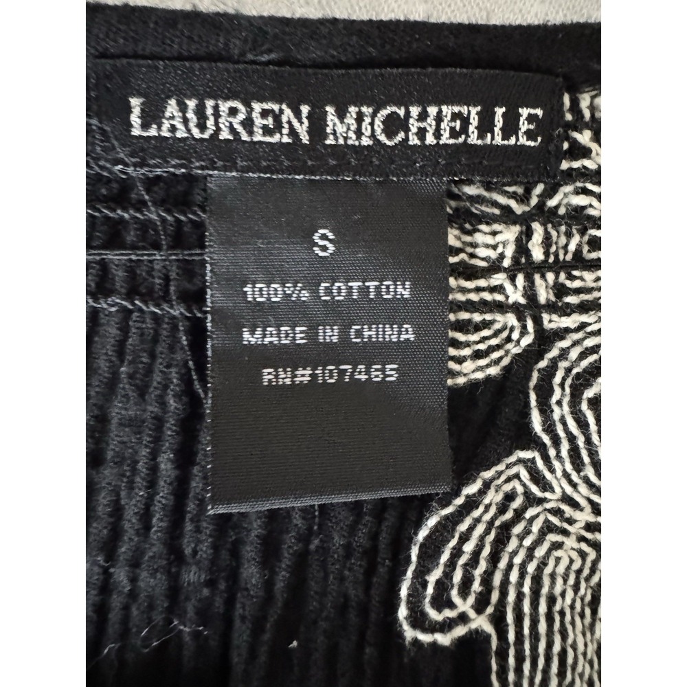 LAUREN MICHELLE Women's S Cotton Floral Embroidered Blouse Black Beige - Picture 5 of 8